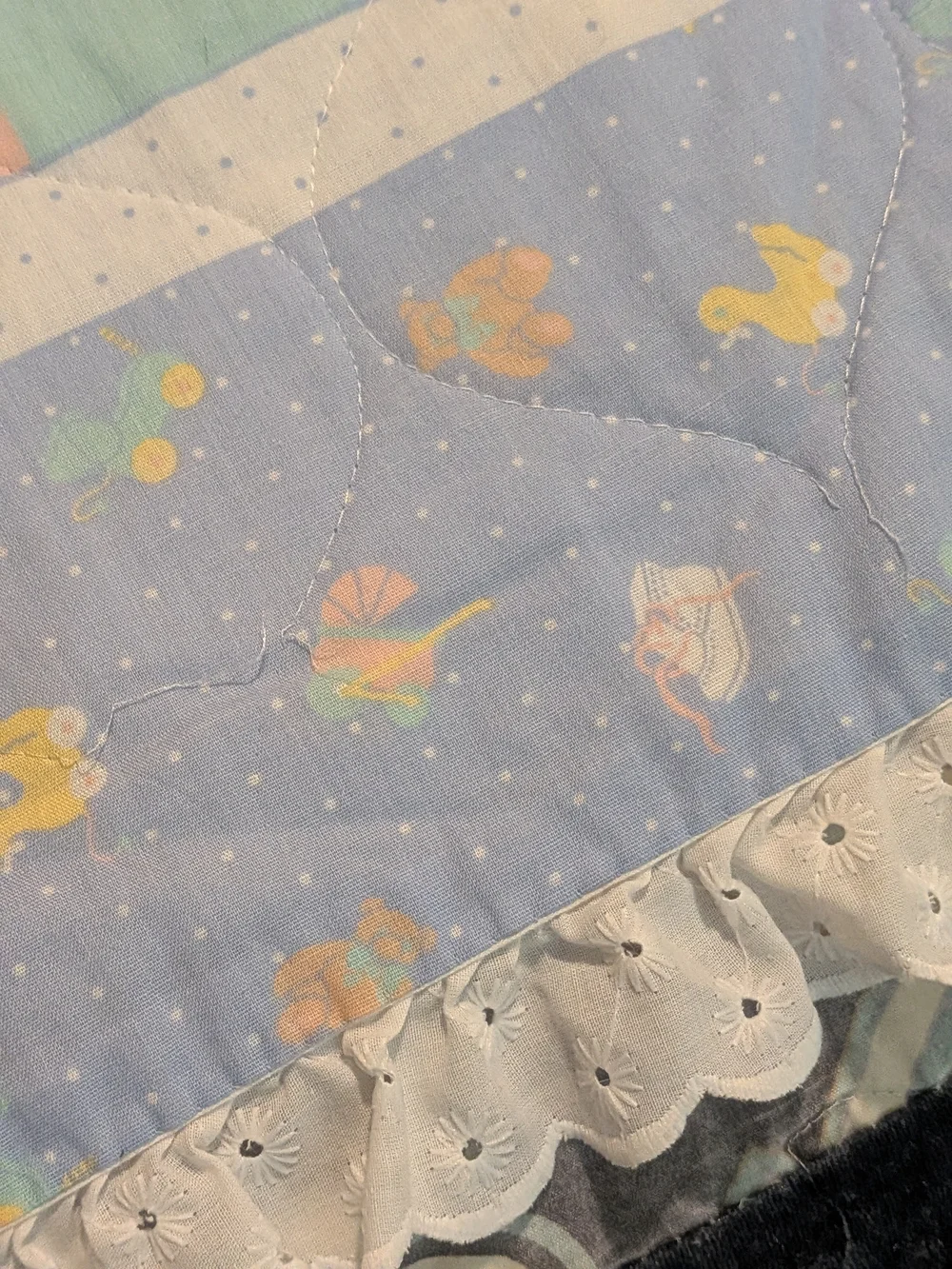 Nursery Baby Blanket - Pastel Blue Bedtime Train & Toys
